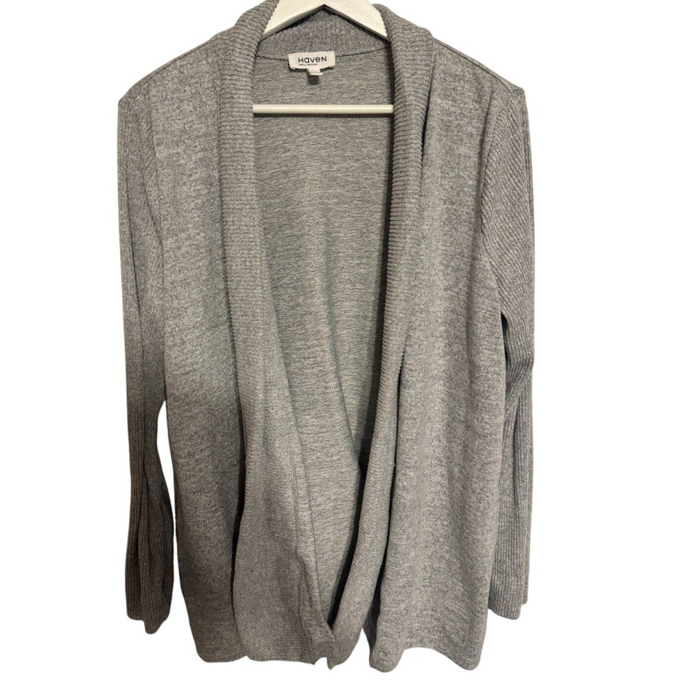 Haven Well Within Cardigan Open Front Shawl Collar Large Gray Women Sweater Cozy